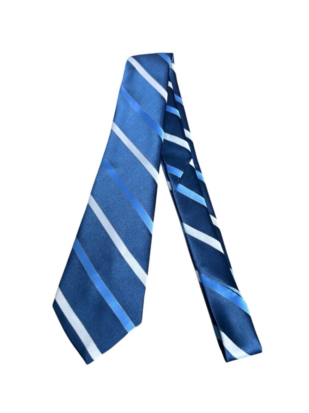 Egon Von Furstenberg Blue Diagonal Striped Silk Blend Tie